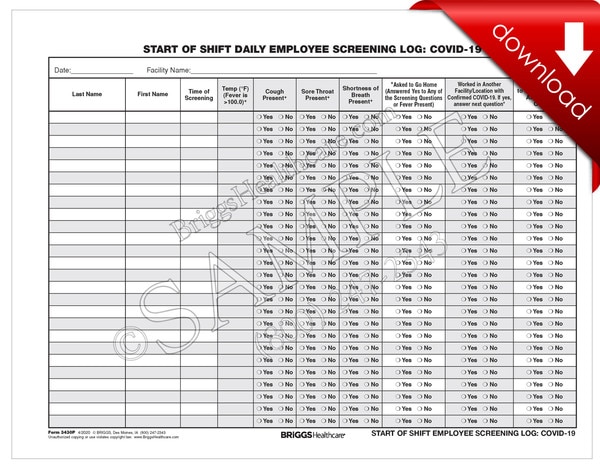 start of shift daily employee screening log covid 19 digital form